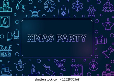 Xmas Party horizontal colored frame or background in thin line style. Vector illustration