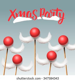 Xmas Party, Merry Christmas card with Santa's moustache, vector illustration.