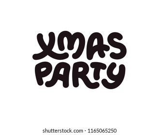 Xmas party vector. Design element for christmas. Black Xmas party text isolated on white background. Title for poster or flyer, logo for print and web. Christmas text for banner, t shirt, invitation. 