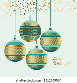 Xmas pattern baubles design element for header, card, invitation, poster, cover and other web and print design projects. Patchwork Christmas motif in green turquoise colors.
