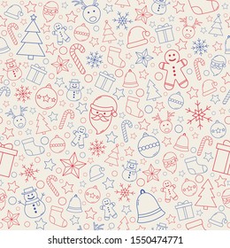 Xmas pattern with festive ornaments. Christmas pattern. Vector