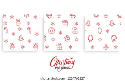 Xmas pattern. Set of Christmas seasonal patterns for presents wrapping paper. Gift wrap design.