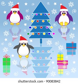 Xmas penguins.Vector illustration