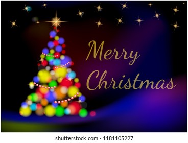 xmas pine tree in bokeh lights style with glitter and greeting light and blurred lights background. EPS10 vector.