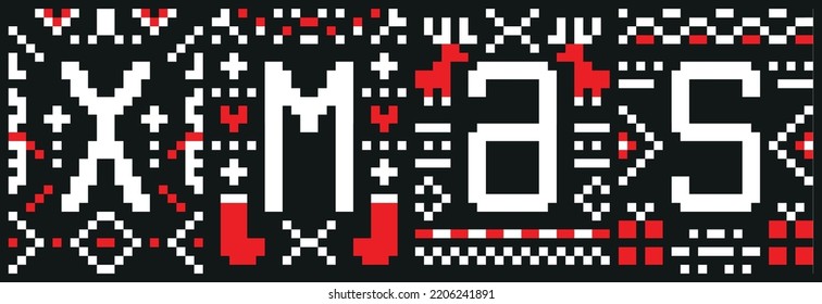 Xmas pixel or embroidery vector letters 