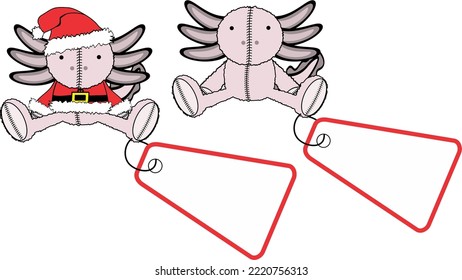 xmas plush axolotl toy character cartoon giftcard sticker illustration set in vector format