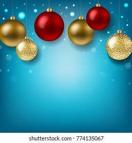 Xmas Postcard With Bokeh With Gradient Mesh, Vector Illustration