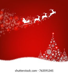 Xmas Postcard Fir Tree Border And Santa Claus With Gradient Mesh, Vector Illustration