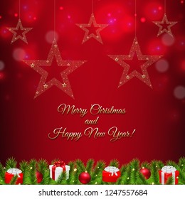 Xmas Postcard With Firtree Border With Gradient Mesh, Vector Illustration