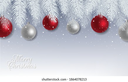 Xmas Postcard With Red And Silver Balls With Gradient Mesh, Vector Illustration
