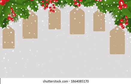 Xmas Poster Holly Berry With Sale Labels With Gradient Mesh, Vector Illustration