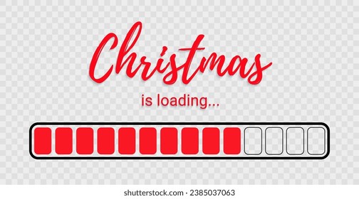Xmas progress load. Christmas loading Countdown. Funny download banner on transparent background. Holiday loading bar with candy cane fill, Santa and snowflakes. Vector illustration.