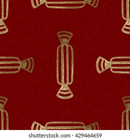 Xmas Red Background. Abstract Gold Seamless Pattern. Vector Illustration.