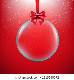 Xmas Red Background With Christmas Ball With Gradient Mesh, Vector Illustration