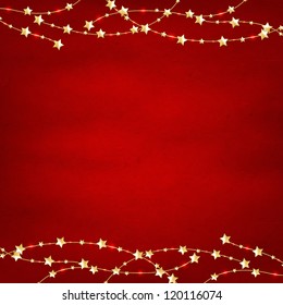 Xmas Red Retro Background With Gold Stars Garland With Gradient Mesh, Vector Illustration