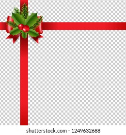 Xmas Red Ribbon Bow Transparent Background With Gradient Mesh, Vector Illustration
