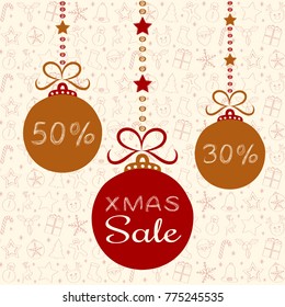Xmas Sale - background with ornaments. Vector.