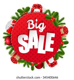 Xmas Sale Banner With Gradient Mesh, Vector Illustration