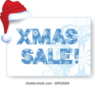 "xmas sale" banner with Santa's hat, vector
