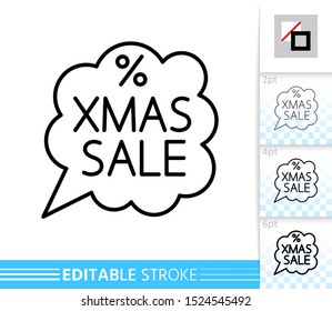 Xmas sale bubble thin line single icon. Christmas linear banner. Outline season clearance, special offer symbol. Editable stroke without fill Simple winter contour sign. Isolated Vector illustration