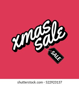 Xmas Sale. Christmas sale card with lettering. Winter season poster sale. Festive decoration.