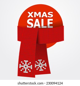 xmas sale label with knitted scarf