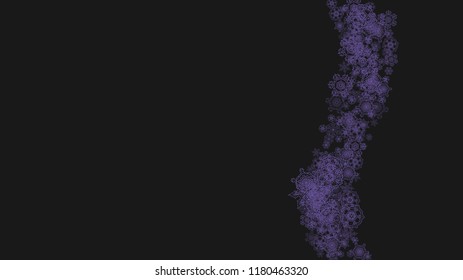 Xmas sales with ultra violet snowflakes.  Winter border for gift coupons, vouchers, ads, party events. Christmas trendy background. Holiday banner for xmas sales. New Year snowy backdrop
