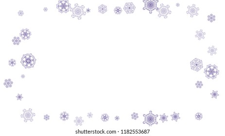 Xmas sales with ultra violet snowflakes.  Winter frame for flyer, gift card, invitation, business offer and ad. Christmas trendy background. Holiday banner for xmas sales. New Year frosty backdrop