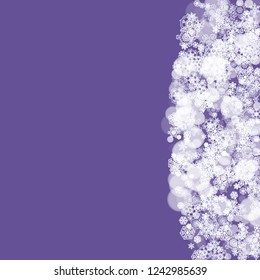 Xmas sales with ultra violet snowflakes. New Year snowy backdrop. Winter frame for flyer, gift card, invitation, business offer and ad. Christmas trendy background. Holiday banner for xmas sales.
