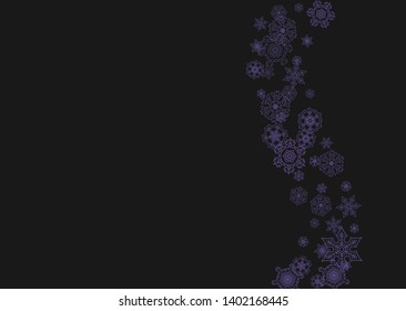 Xmas sales with ultra violet snowflakes.  Winter border for flyer, gift card, party invite, retail offer and ad. Christmas trendy background. Holiday banner for xmas sales. New Year frosty backdrop