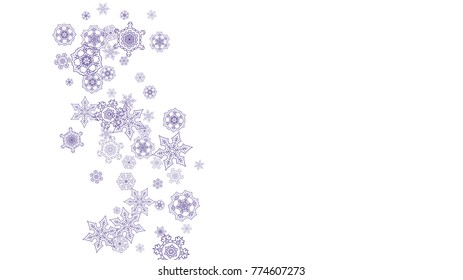 Xmas sales with ultra violet snowflakes.  Winter frame for flyer, gift card, party invite, retail offer and ad. Christmas trendy background. Holiday banner for xmas sales. New Year frosty backdrop