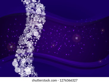 Xmas sales with ultraviolet snowflakes. New Year snowy backdrop. Winter border for gift coupons, vouchers, ads, party events. Christmas trendy background. Holiday banner for xmas sales.