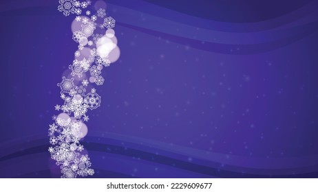 Xmas sales with ultraviolet snowflakes. New Year backdrop. Snow border for flyer, gift card, party invite, retail offer and ad. Christmas trendy background. Holiday snowy banner for xmas sales