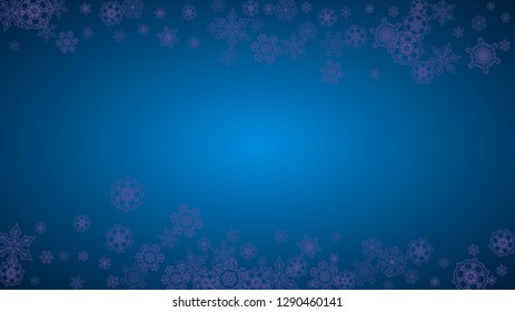 Xmas sales with ultraviolet snowflakes.  Winter border for gift coupons, vouchers, ads, party events. Christmas trendy background. Holiday banner for xmas sales. New Year frosty backdrop