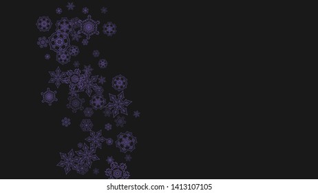 Xmas sales with ultraviolet snowflakes.  Winter border for flyer, gift card, party invite, retail offer and ad. Christmas trendy background. Holiday banner for xmas sales. New Year snowy backdrop