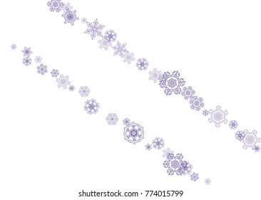 Xmas sales with ultraviolet snowflakes. Winter frame for flyer, gift card, invitation, business offer and ad. Christmas white background. Holiday banner for xmas sales. New Year frosty backdrop