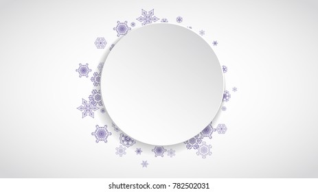 Xmas sales with ultraviolet snowflakes.  Winter border for gift coupons, vouchers, ads, party events. Christmas white background. Paper banner for xmas sales. New Year frosty backdrop