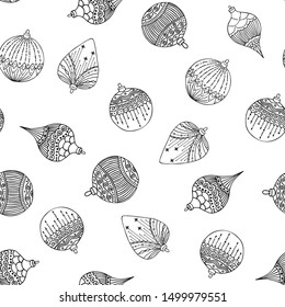 Xmas Seamless pattern with Christmas tree balls hand drawn art design vector illustration