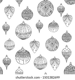 Xmas Seamless pattern with Christmas tree balls hand drawn art design vector illustration