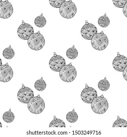 Xmas Seamless pattern with Christmas tree balls hand drawn art design vector illustration