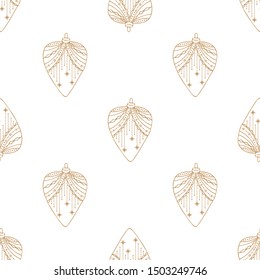 Xmas Seamless pattern with Christmas tree balls hand drawn art design vector illustration