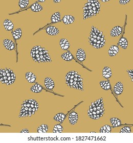 Xmas Seamless pattern with Christmas Tree Decorations, Pine Branches hand drawn art design vector illustration.