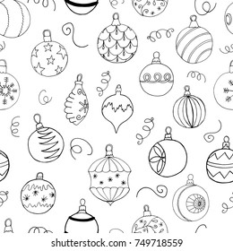 Xmas Seamless pattern with Christmas tree balls hand drawn art design vector illustration 