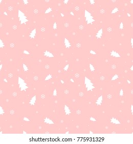 Xmas seamless pattern, Christmas trees and snowflakes, flat design template, vector illustration 