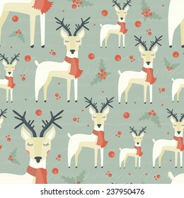 Xmas seamless pattern with cute deer. New Year celebration texture. Christmas background for cards, invitations and websites.