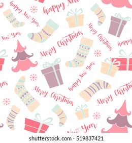 Xmas seamless pattern with hand drawn christmas symbol. Perfect vector holiday background