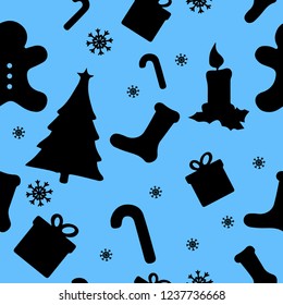 XMAS seamless pattern, X-mas tree, stocking, bread man