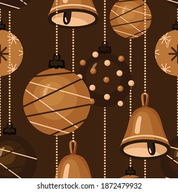 Xmas seamless pattern, wrapping paper, background with Christmas tree baubles. Wrapping paper, packaging, design element for poster, sale banner, seasonal greetings, party invitation. Flat style