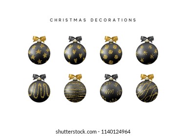Xmas set balls black color. Christmas bauble decoration elements