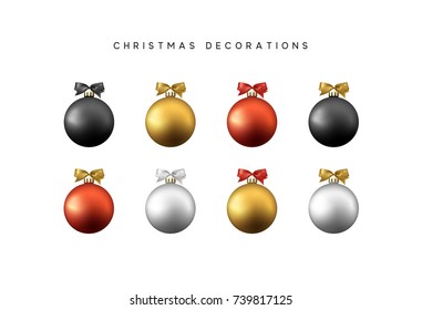 Xmas set balls black gold red and silver color. Christmas bauble decoration elements.